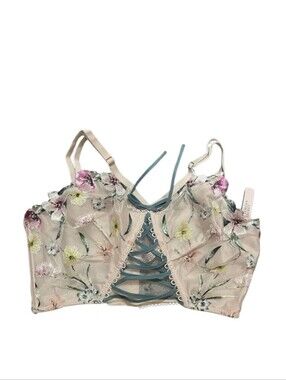 Victoria's Secret Dream Angels Lace-Up Floral Embroidered Unlined Corset Bra Top